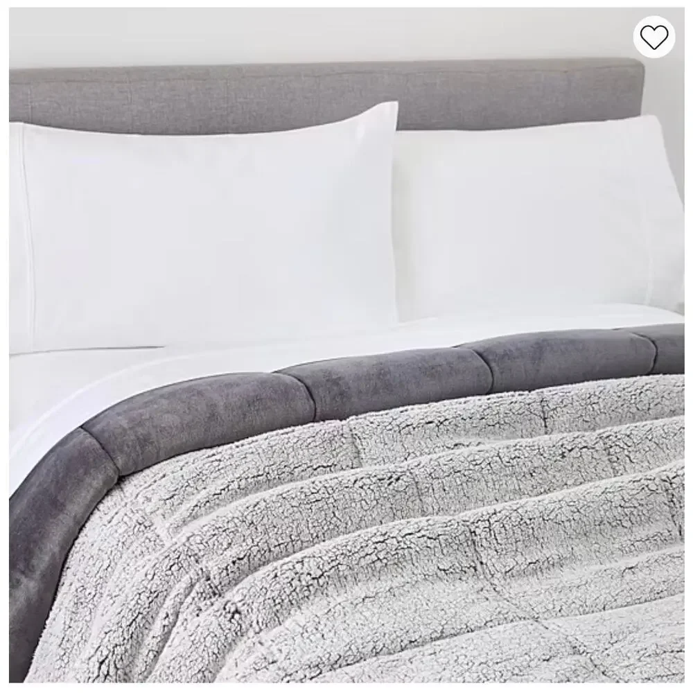 NEW! North Pole Solid Faux Mink To Faux Sherpa Reversible Comforter King Gray